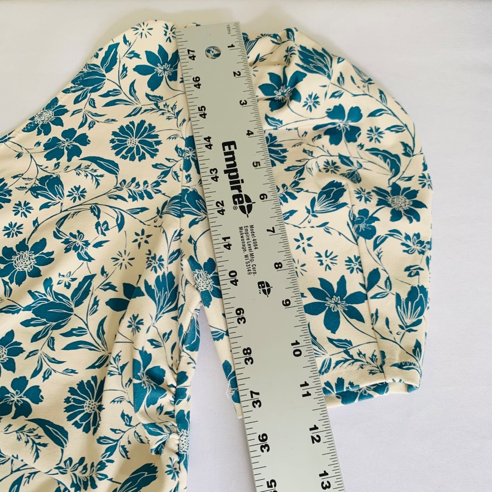 Free People Bodysuit Women S Cream Blue Floral One Shoulder Puff‎ Sleeve Boho - Picture 12 of 12